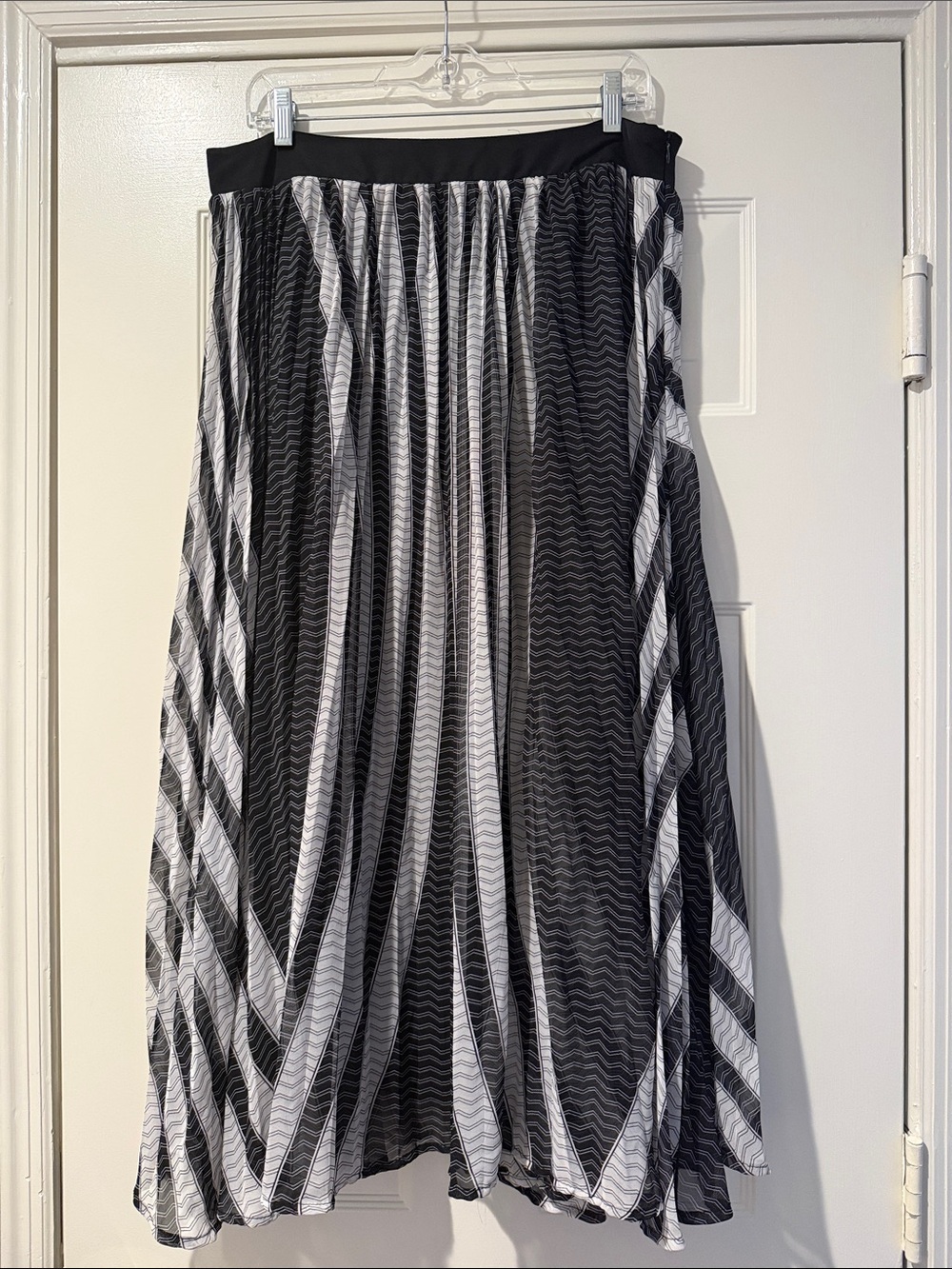 Gypsy Flowy Chiffon BlackWhite Striped Dreamy Coquette Skirt TradWife Boho 14/16